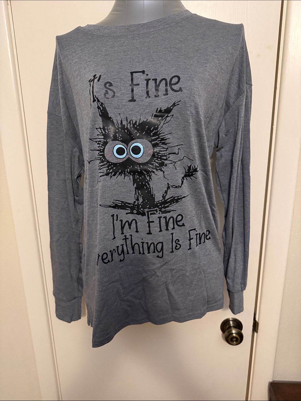 Amasoo Gray Long-Sleeve Graphic Tee - 'It's Fine' Size Medium NIP